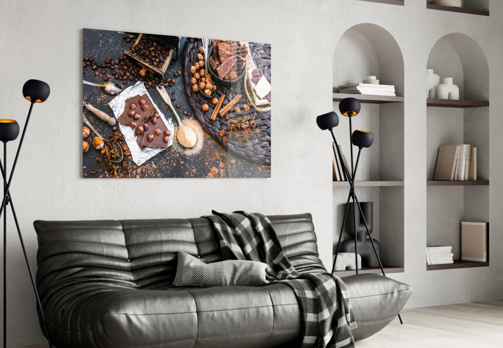 Chocolate glass wall art styled in a café