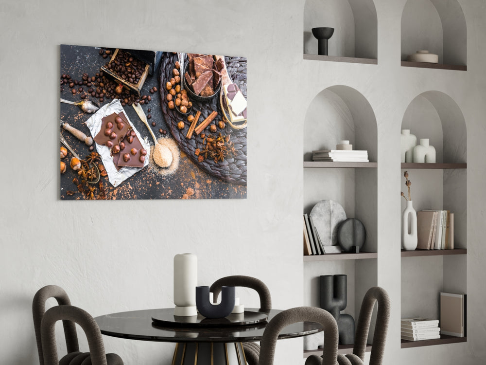 Chocolate panel adding editorial appetite to a dining room