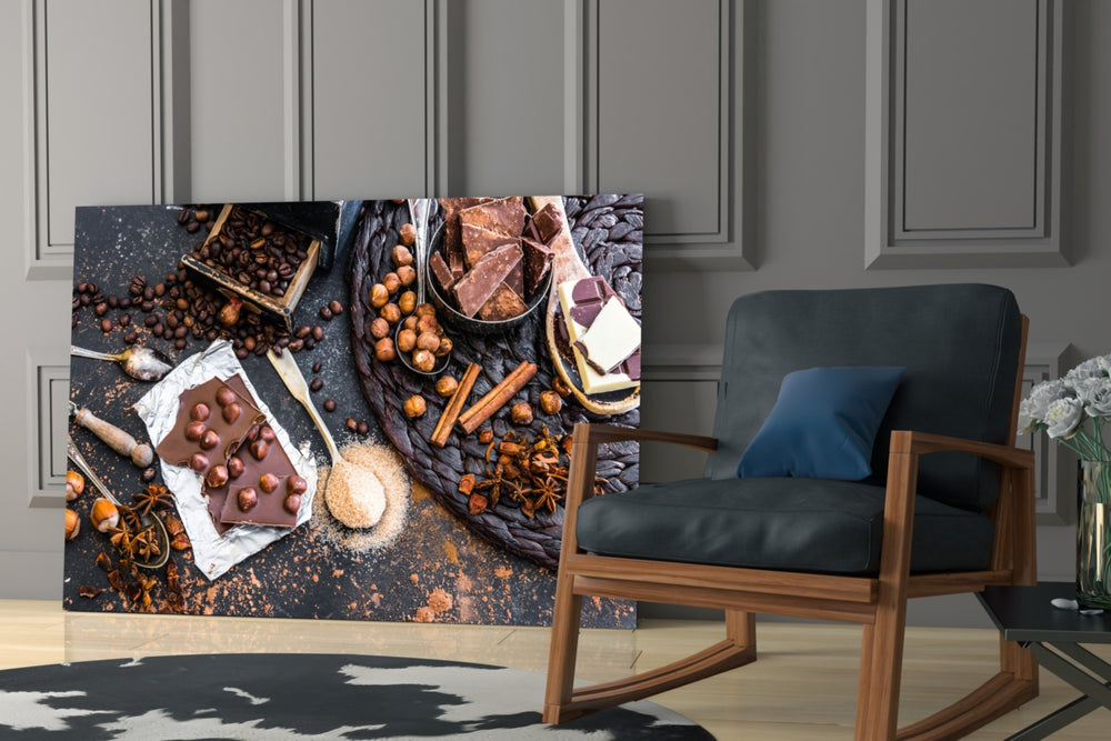 Chocolate glass print enhancing a breakfast nook with cinematic warmth