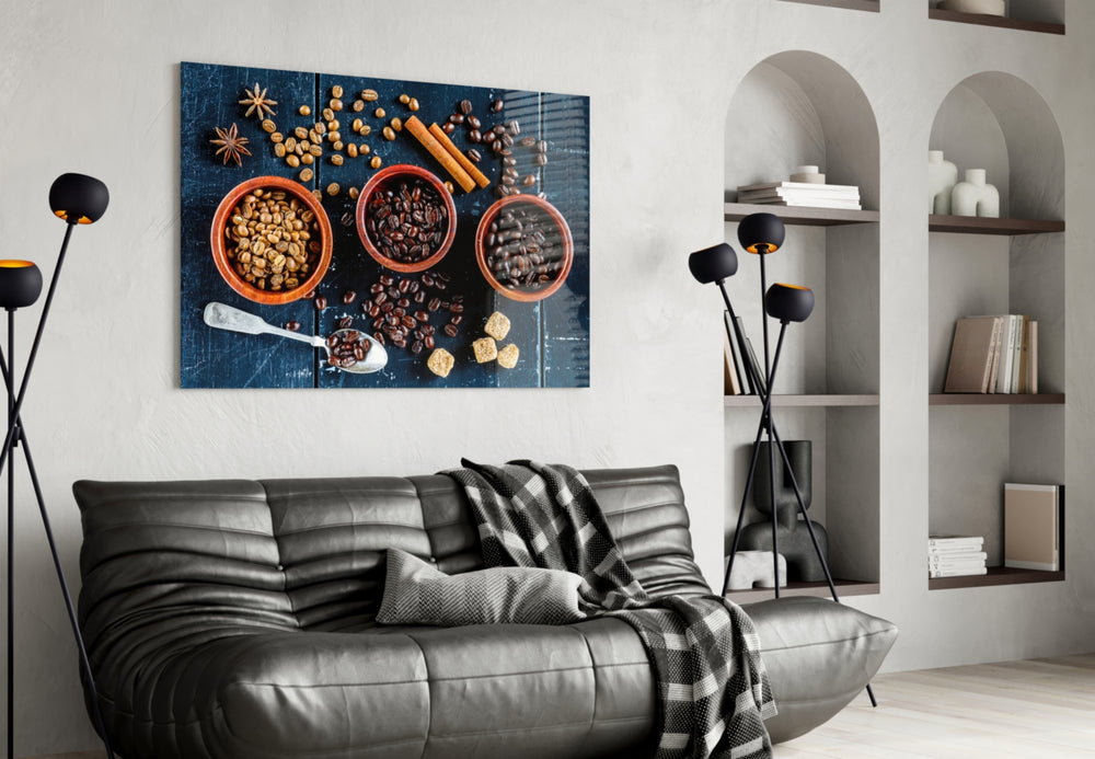 Spices glass wall art styled in a café
