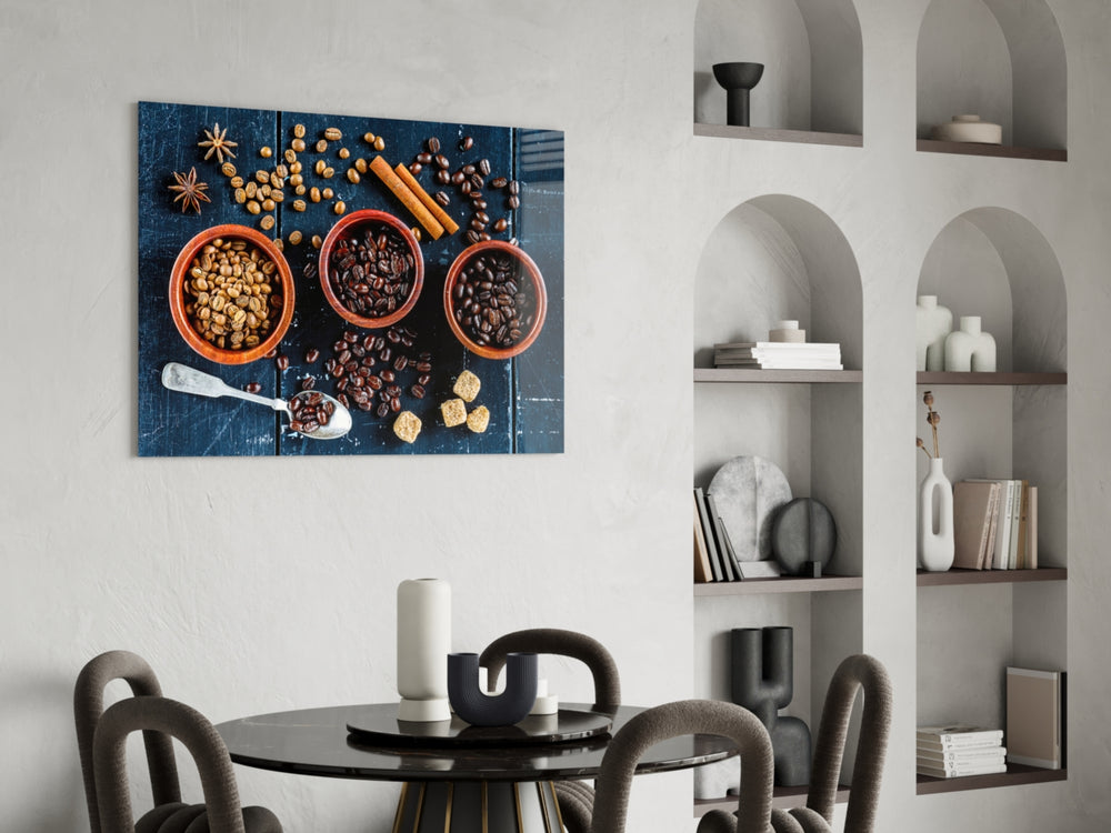 Spices panel adding editorial appetite to a dining room