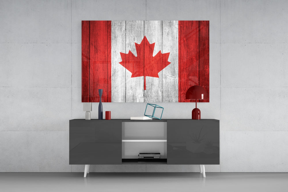 Flag of Canada panel catching ambient light to reveal its patriotic warmth