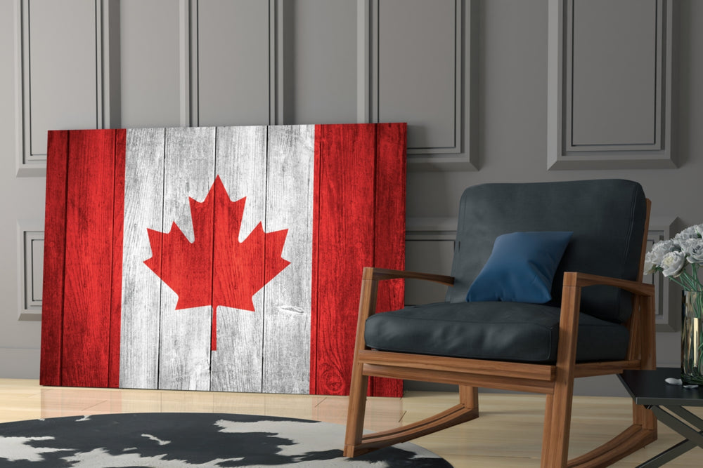 Flag of Canada glass print enhancing a study with cinematic warmth