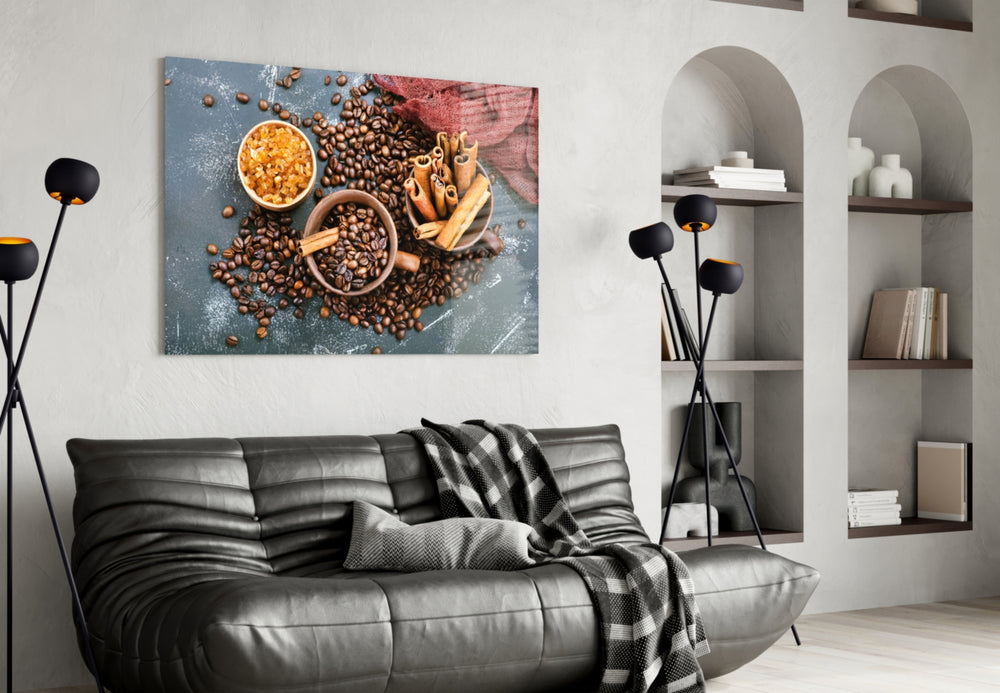 Spices glass wall art styled in a café