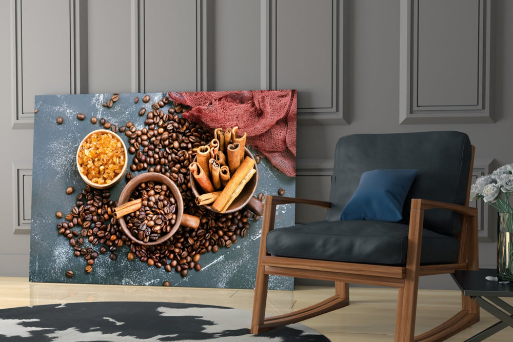 Spices glass print enhancing a breakfast nook with cinematic warmth