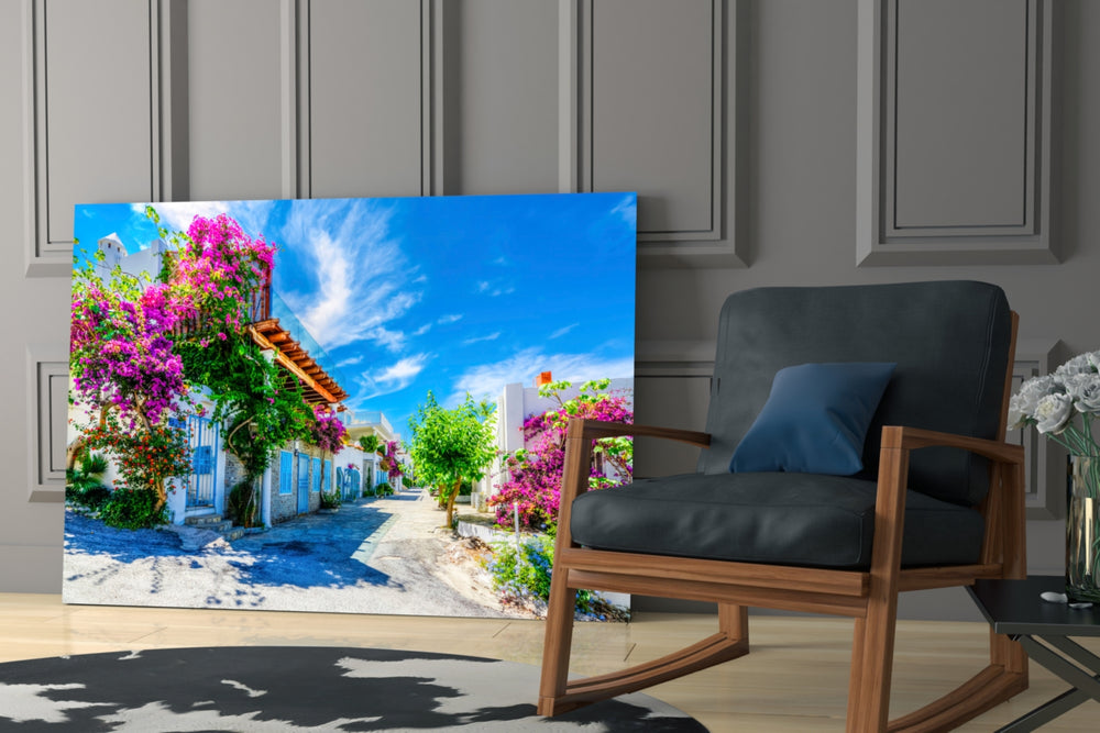 Aegean Beauties glass print enhancing a dining room with cinematic warmth