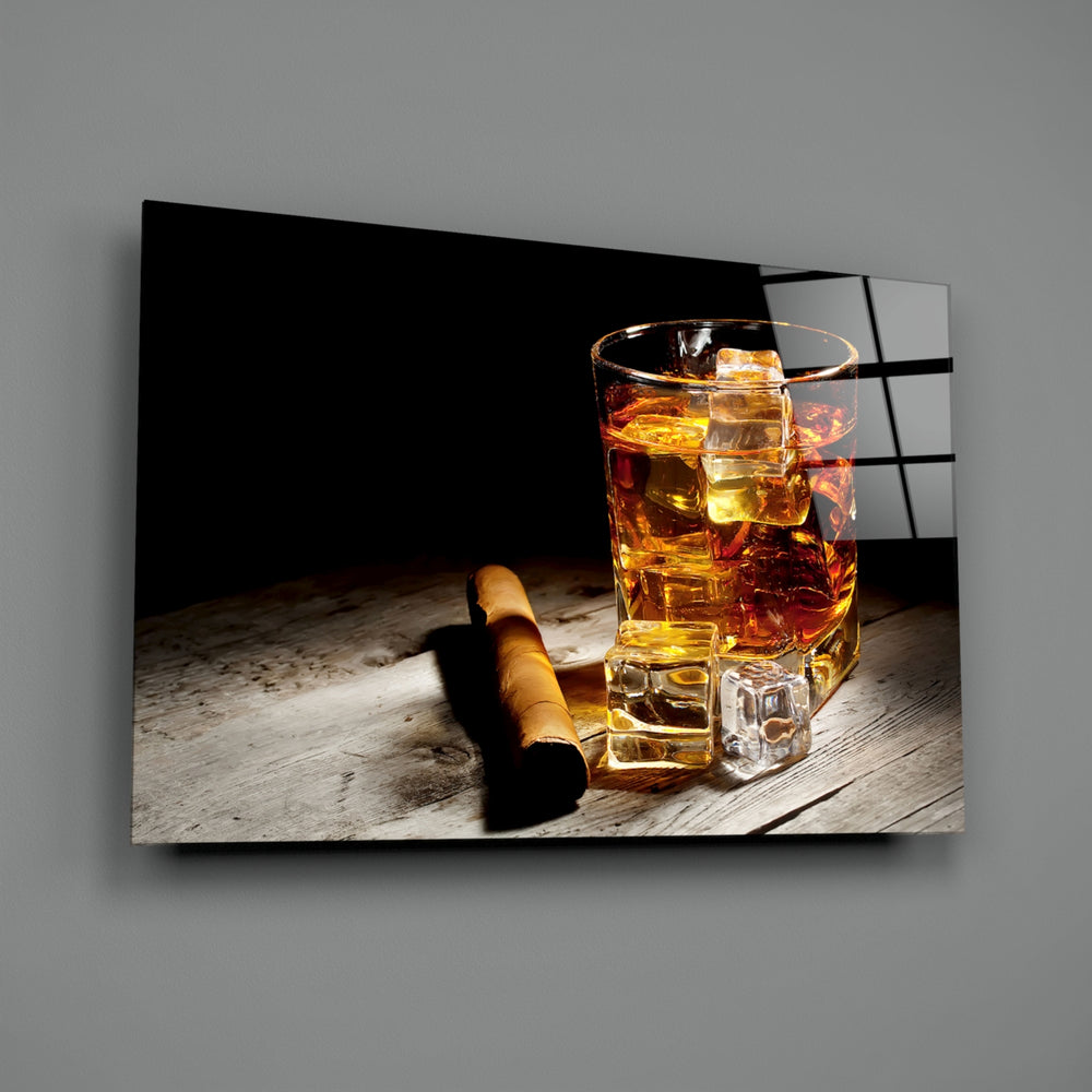 Barware-still-life panel bringing luxe warmth to a contemporary man cave