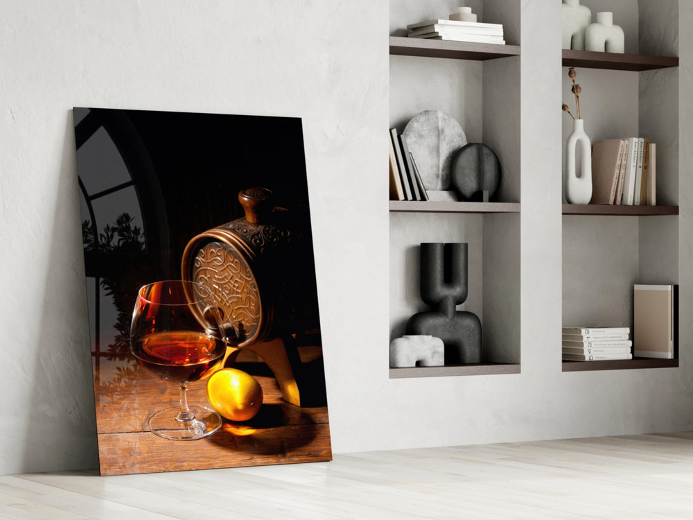 Wine glass print enhancing a man cave with cinematic warmth