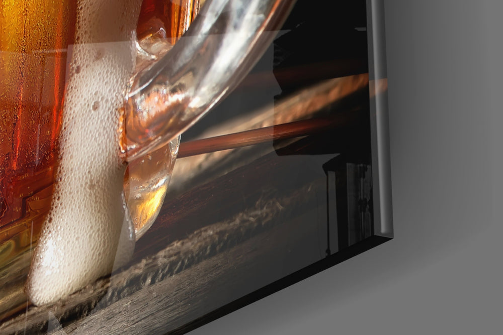 Beer artwork anchoring a wall with moody rustic palette