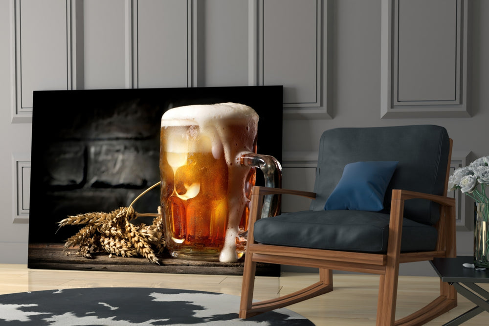 Beer glass print enhancing a brewery with cinematic warmth
