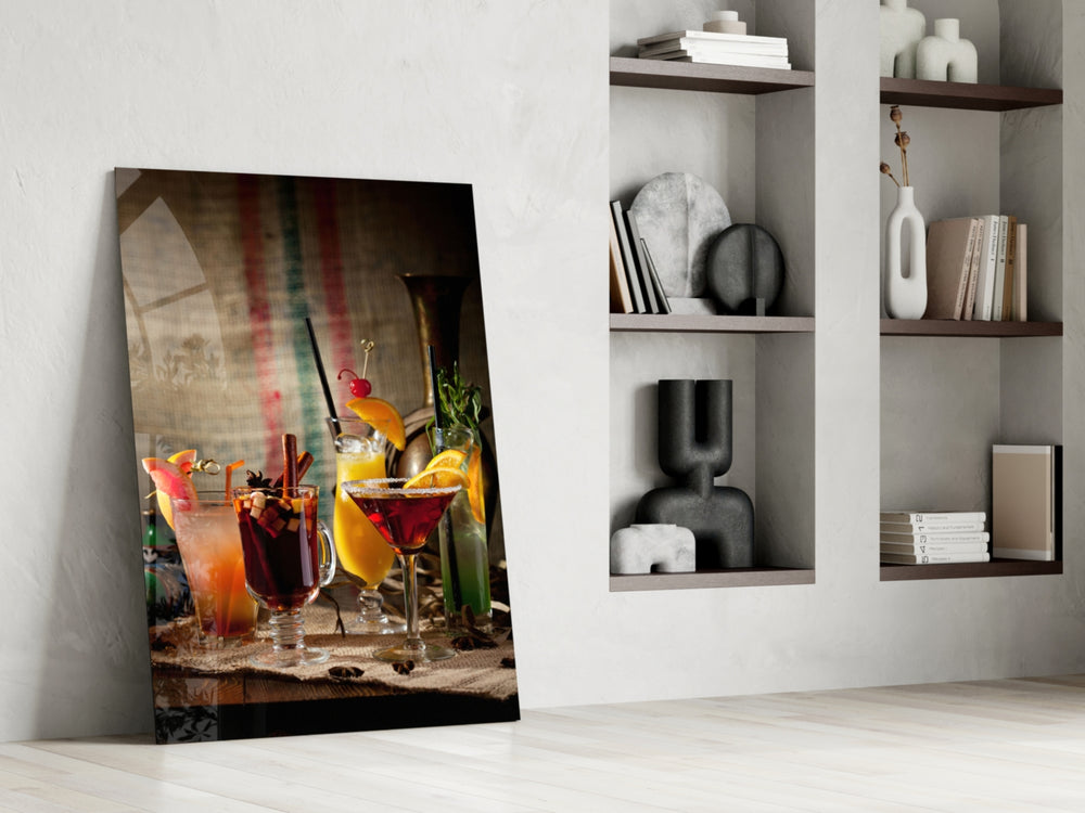 Cocktails glass print enhancing a man cave with cinematic warmth
