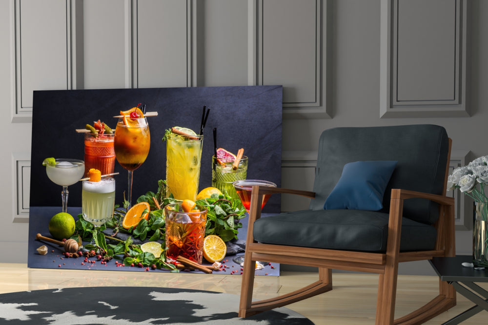 Cocktails glass print enhancing a man cave with cinematic warmth