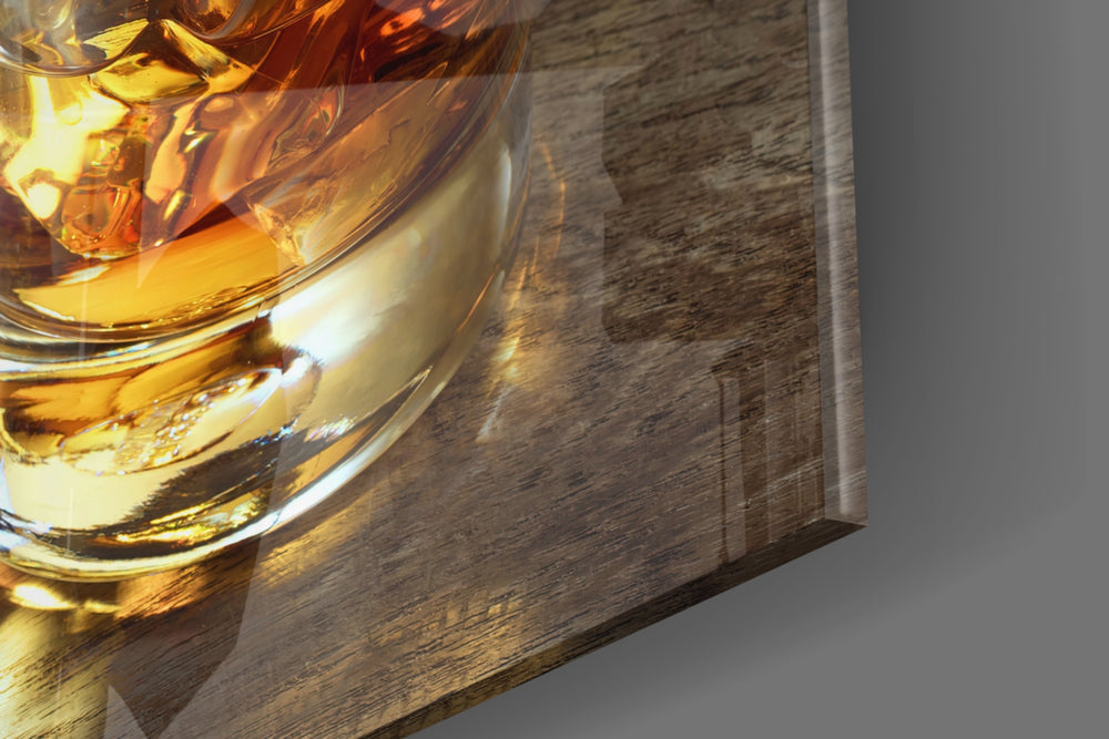 Whiskey artwork anchoring a wall with moody luxe palette