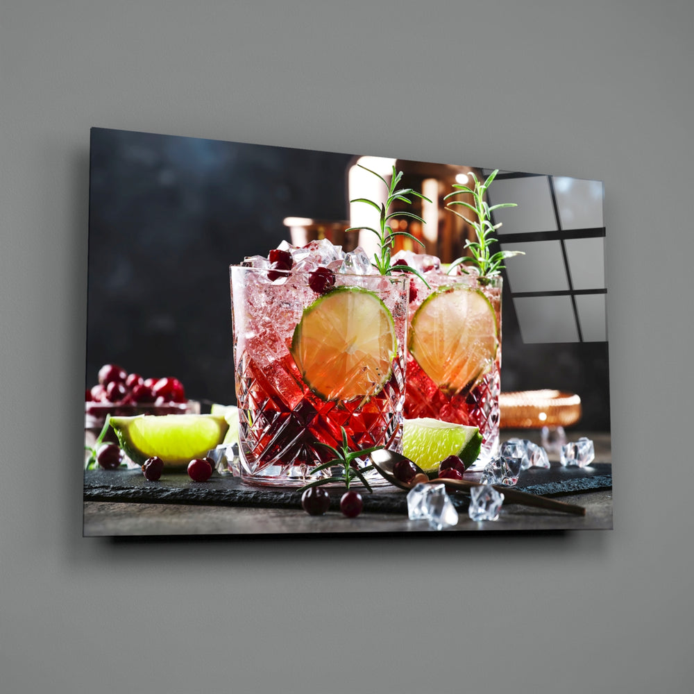 Barware-still-life panel bringing festive warmth to a contemporary dining room