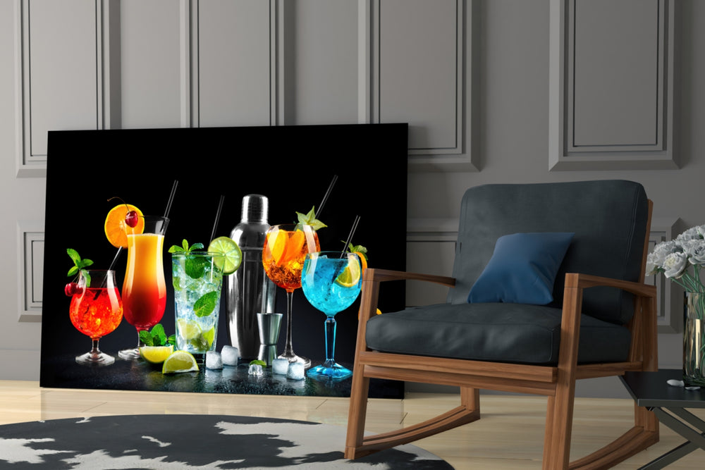 Cocktails glass print enhancing a man cave with cinematic warmth