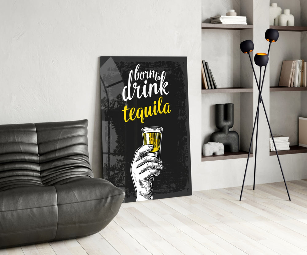 Tequila panel adding editorial wit to a kitchen