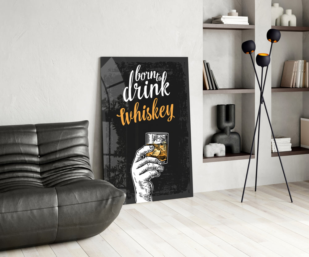 Whiskey panel adding editorial wit to a kitchen