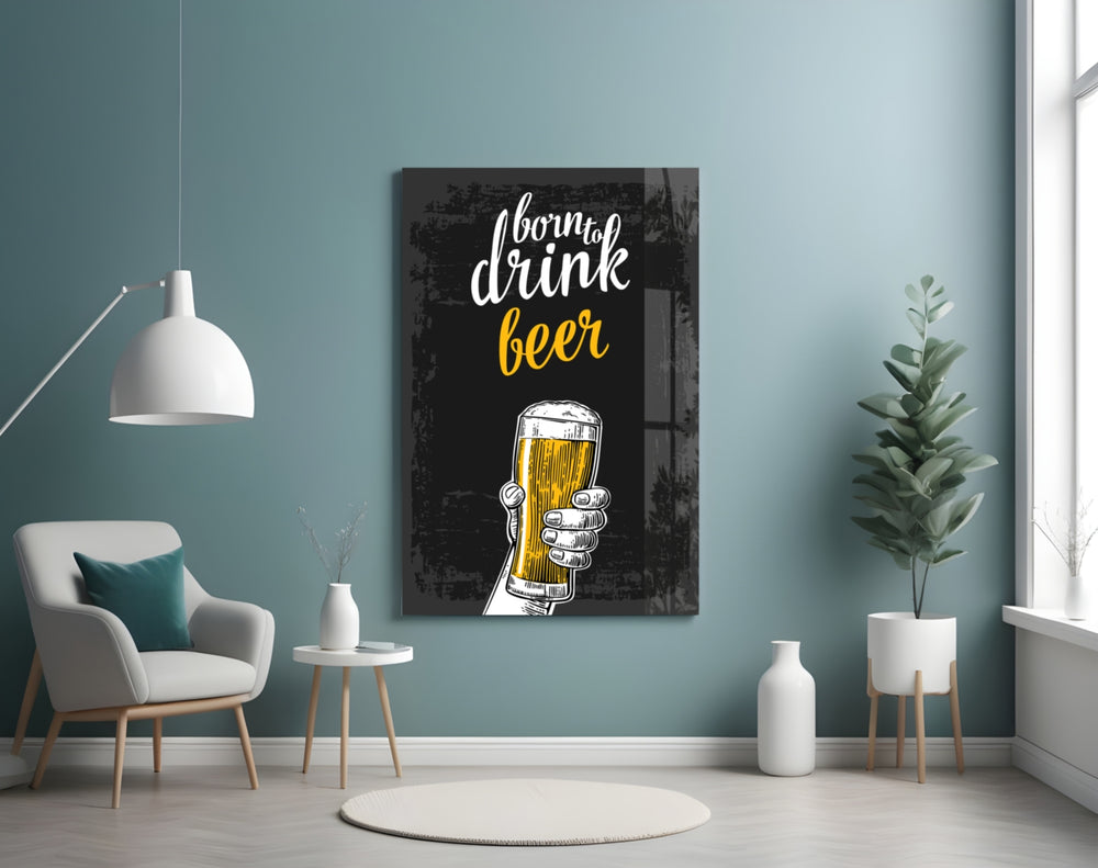 Beer glass wall art styled above a sideboard in a home bar