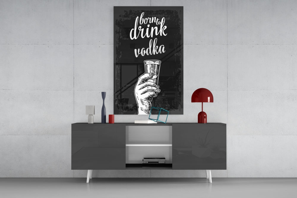 Vodka panel catching directional light to reveal its bar-room wit