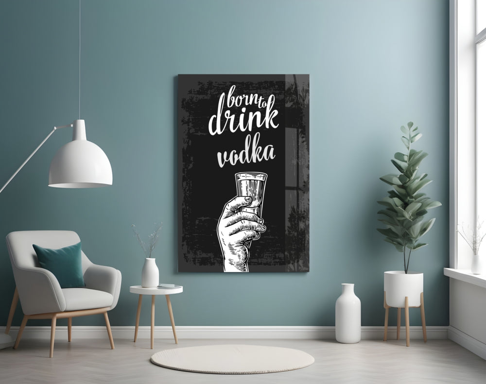 Vodka glass wall art styled above a sideboard in a home bar