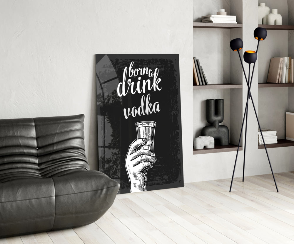 Vodka panel adding editorial wit to a kitchen