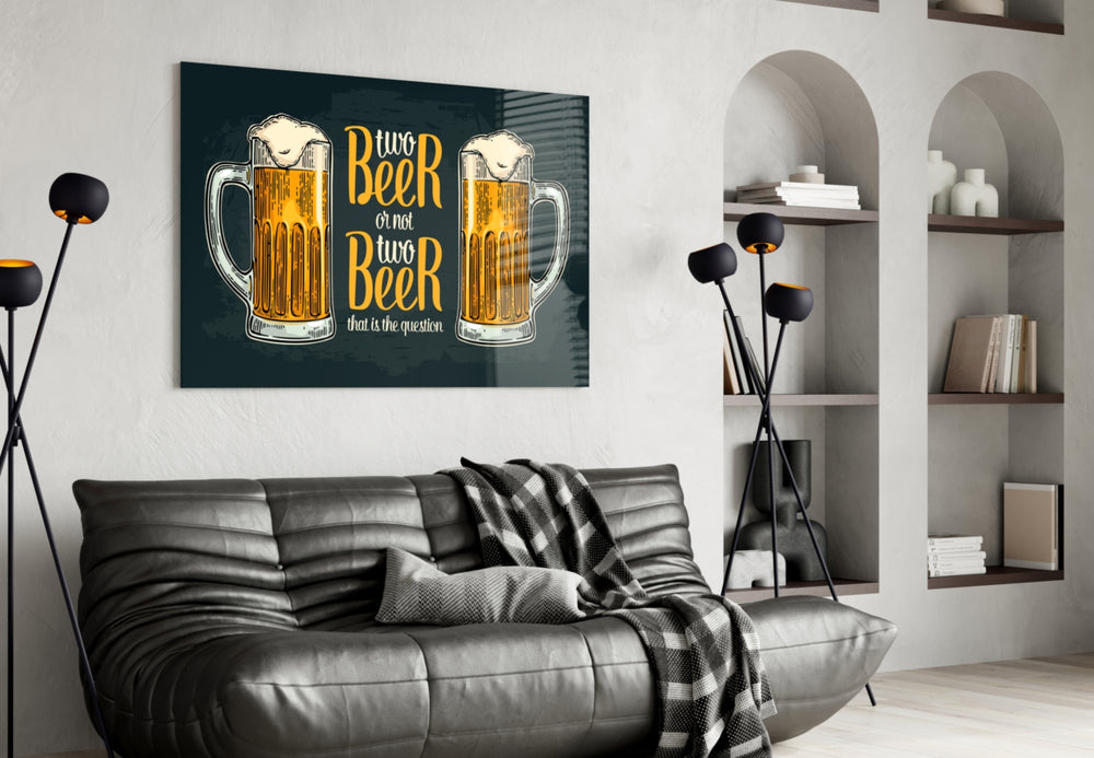 Beer glass wall art styled above a sideboard in a home bar