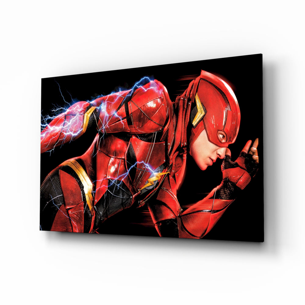 Flash glass wall art displayed above a desk in a kids room with bunk beds and brass picture light