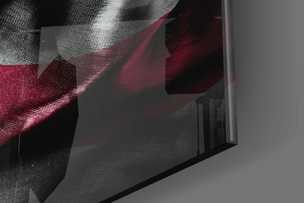 Flag of the United States artwork anchoring a wall with bold patriotic palette