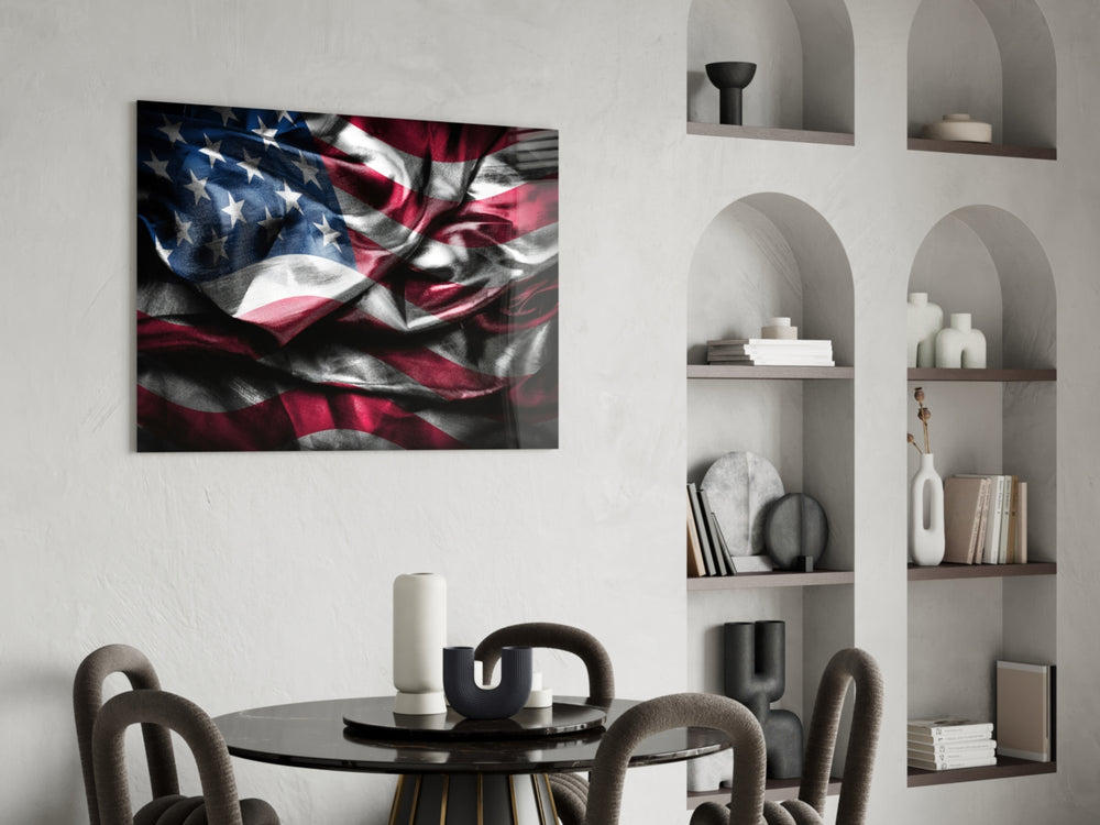 Flag of the United States panel adding editorial drama to a man cave