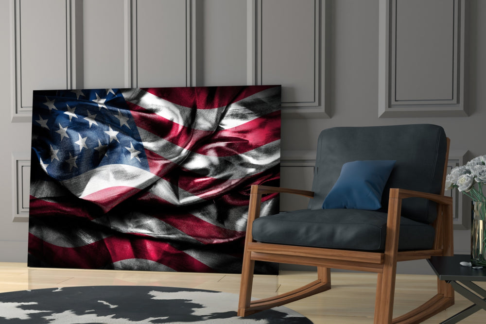 Flag of the United States glass print enhancing a study with cinematic warmth