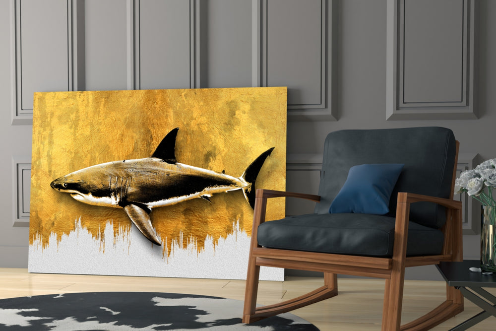 Shark glass print enhancing a study with cinematic mood