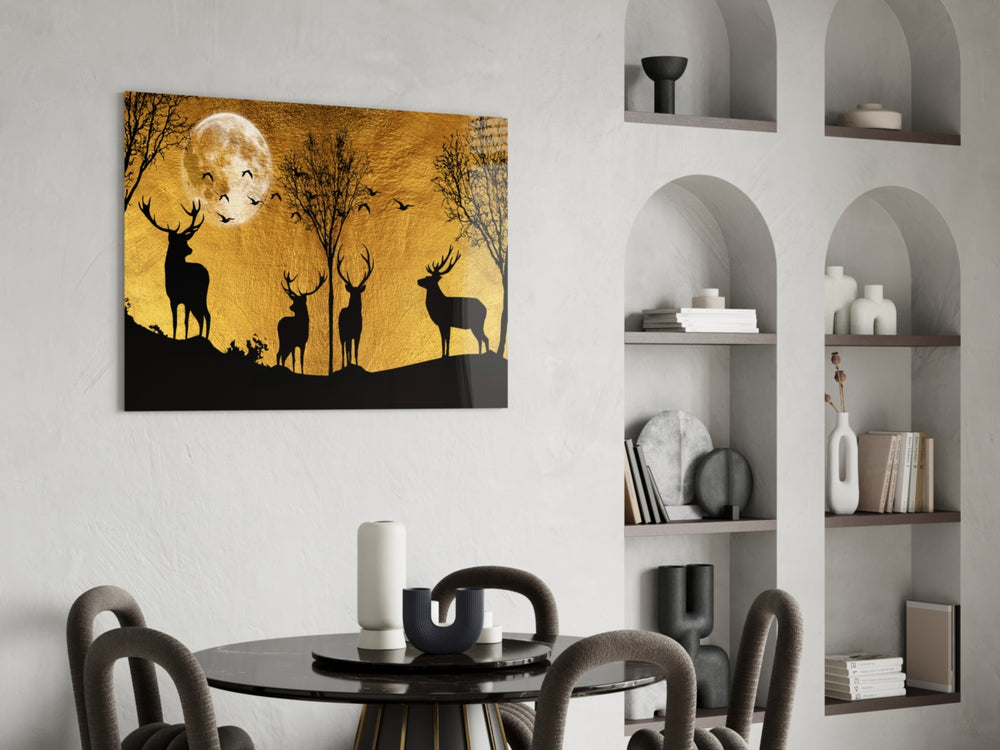 Deers panel adding editorial calm to a living room