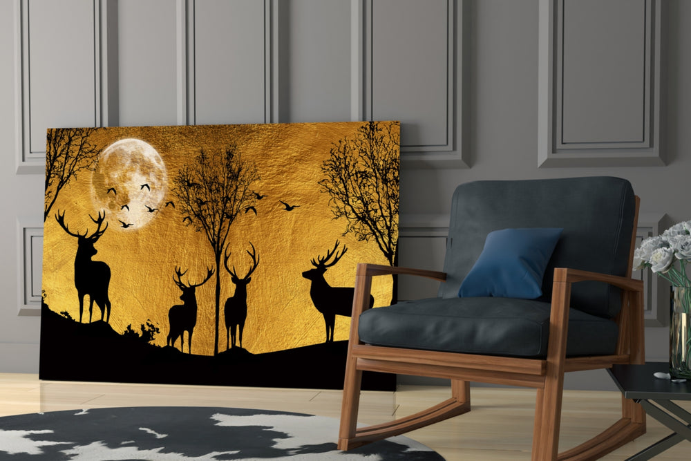 Deers glass print enhancing a study with cinematic warmth
