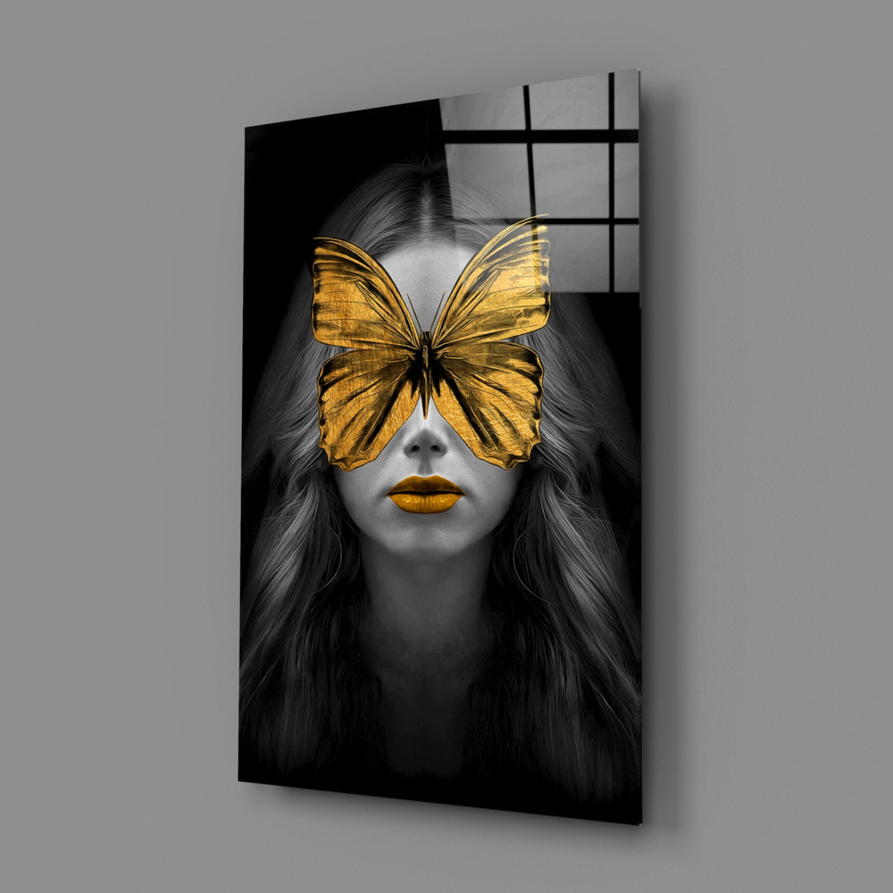 Surreal-portrait panel bringing luxe mystery to a contemporary bedroom