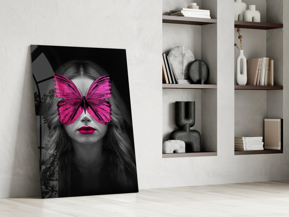 Butterfly Eyes glass print enhancing a salon with cinematic mood
