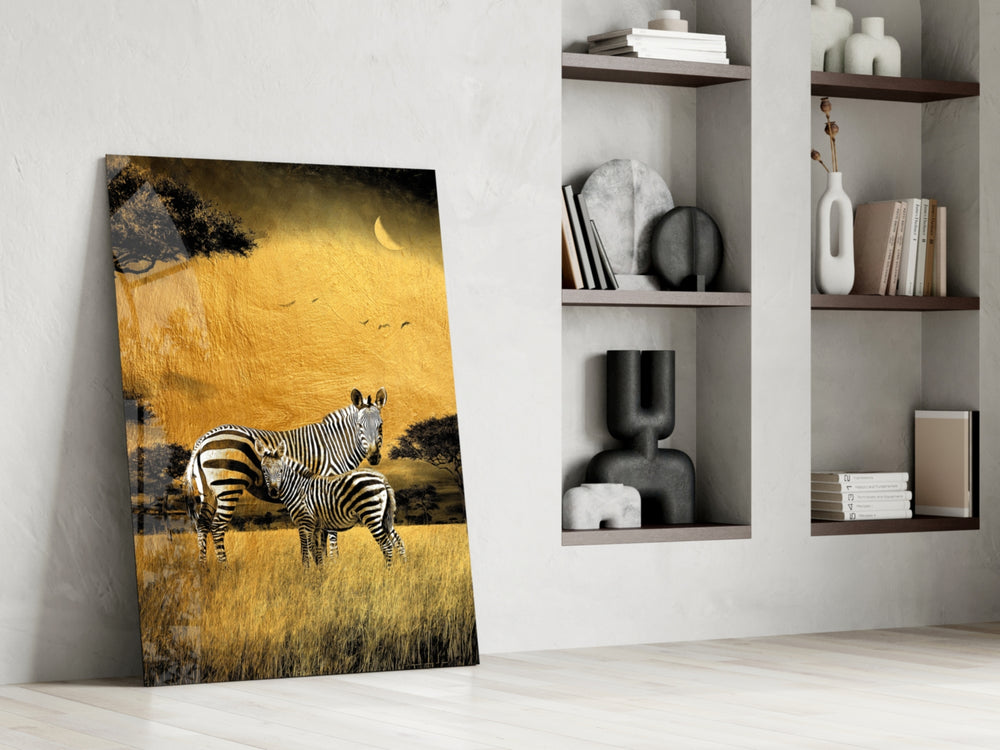 Zebras glass print enhancing a nursery with cinematic warmth