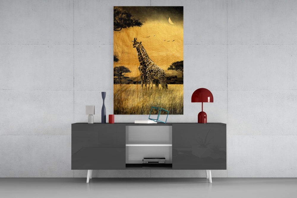 Giraffes panel catching directional light to reveal its tender warmth