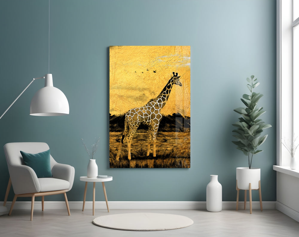 Giraffe glass wall art styled above a bunk bed in a kids room