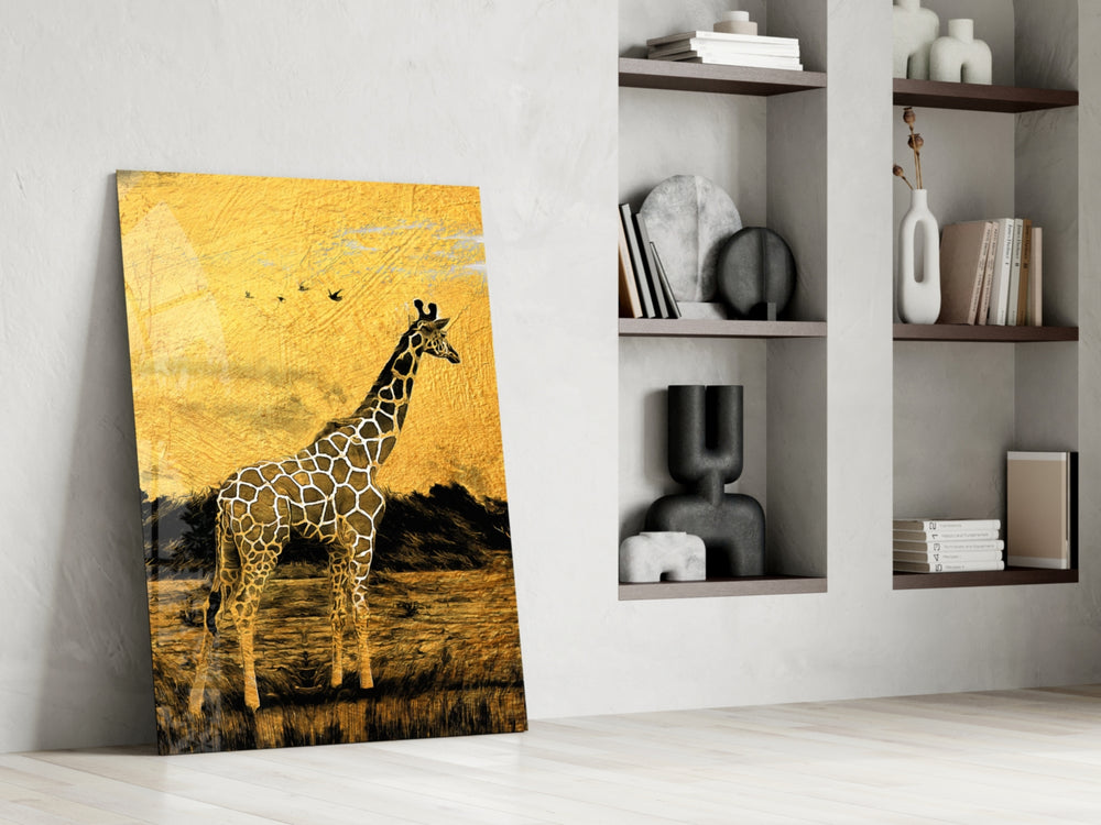 Giraffe glass print enhancing a nursery with cinematic warmth