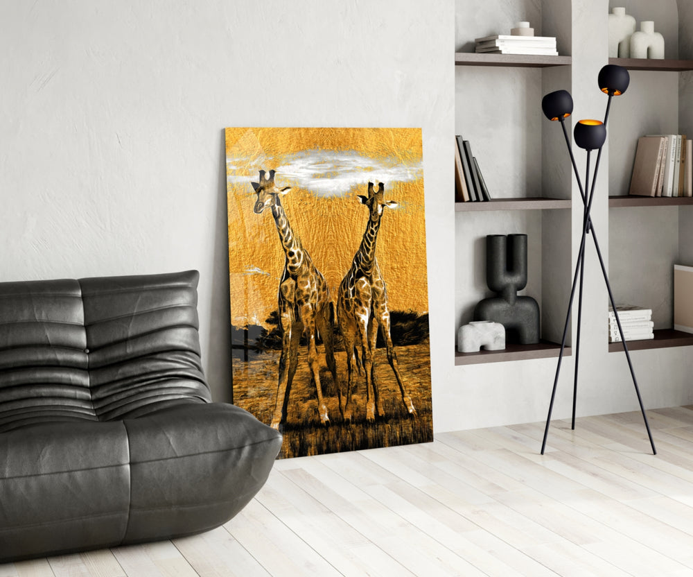 Giraffes panel adding editorial calm to a hallway