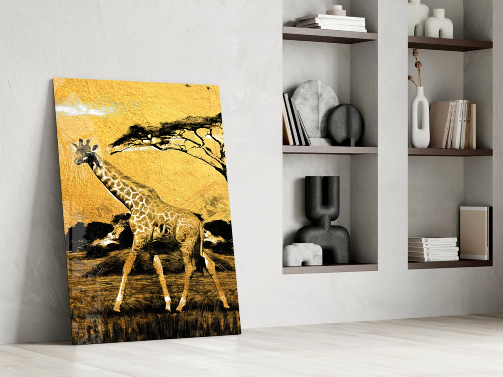 Giraffe glass print enhancing a nursery with cinematic warmth