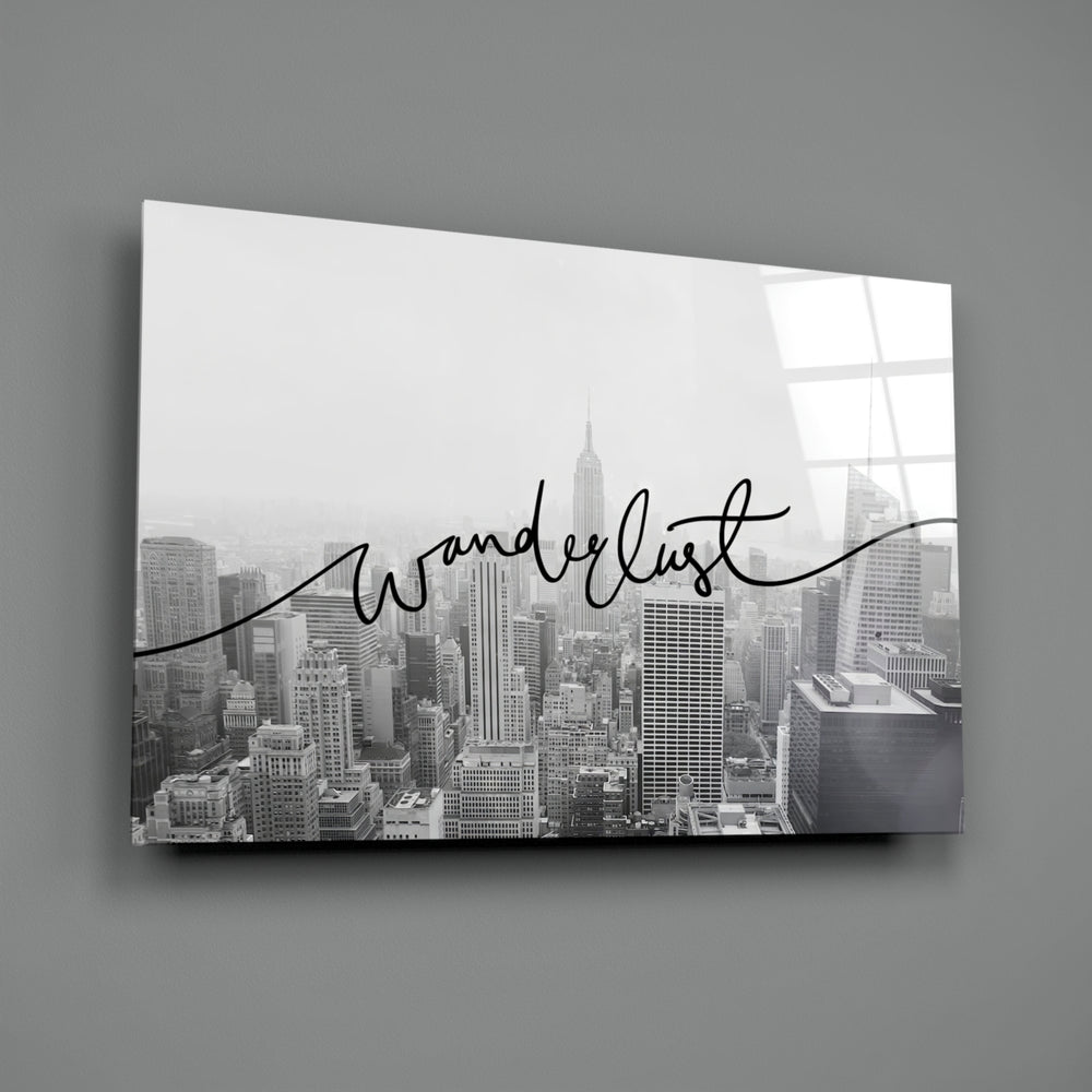 City-typography panel bringing dreamy wanderlust to a contemporary bedroom