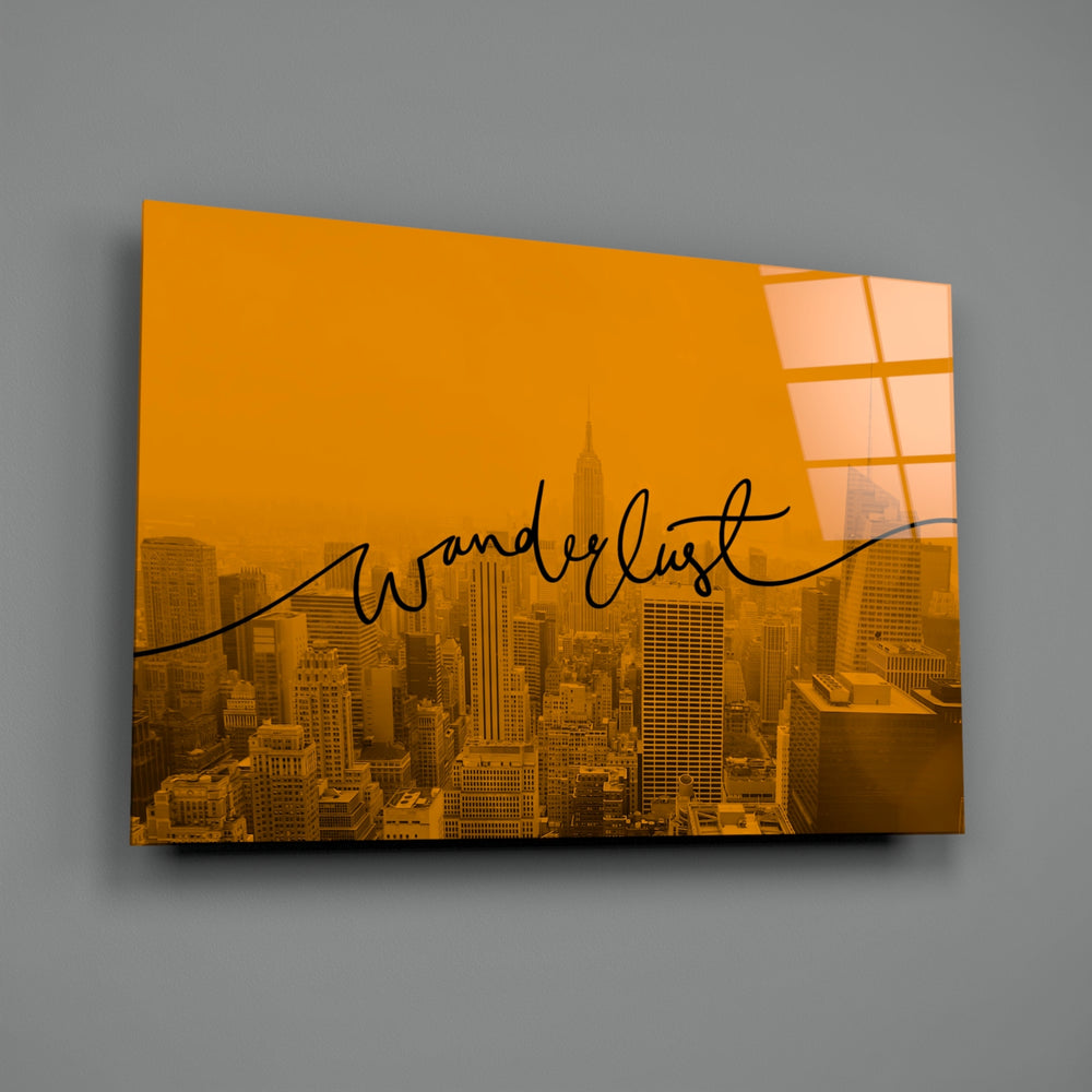 City-typography panel bringing sun-warmed wanderlust to a contemporary bedroom