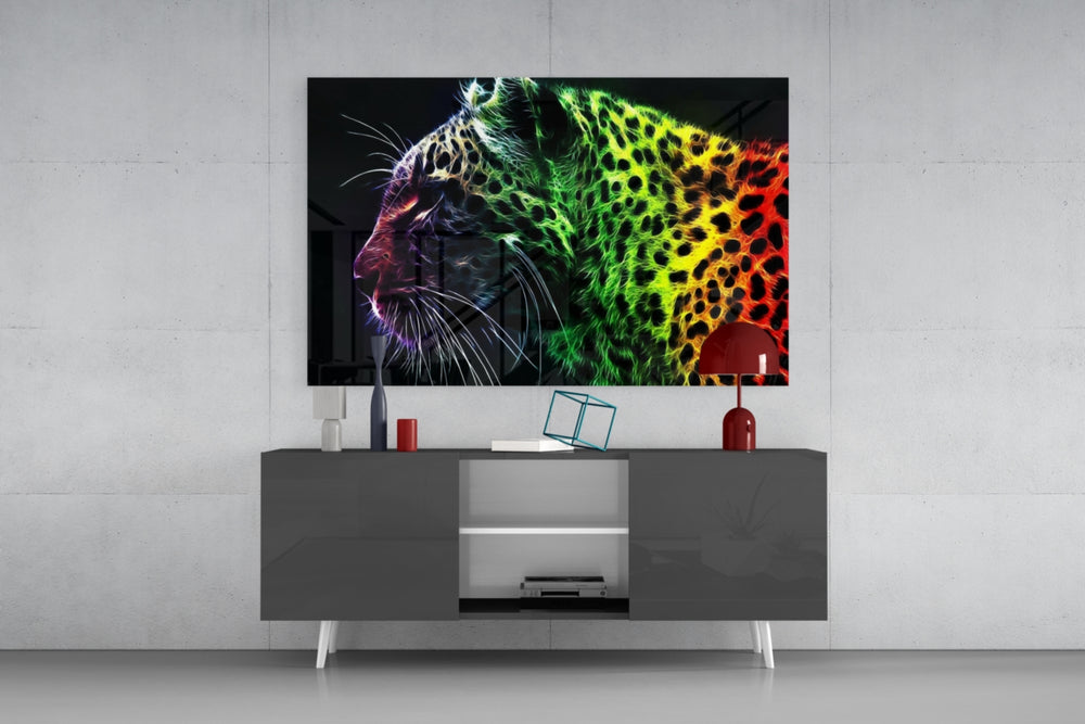 Leopard panel catching screen glow to reveal its electric mystery