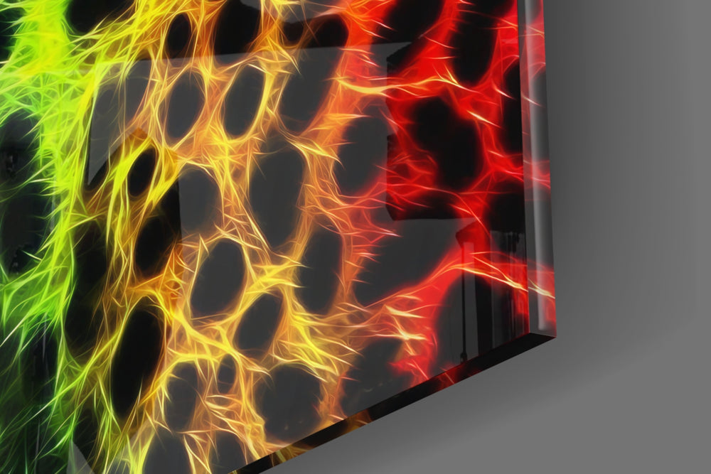 Leopard artwork anchoring a wall with bold vibrant palette