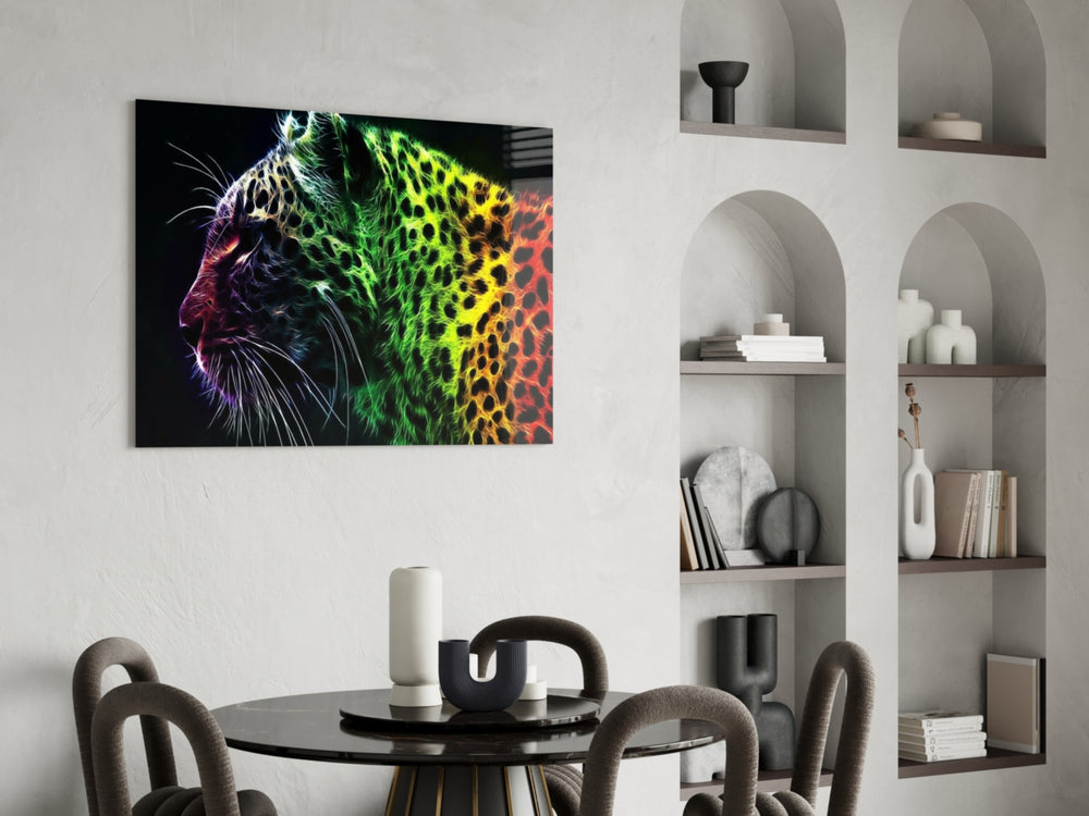 Leopard panel adding editorial drama to a teen lounge