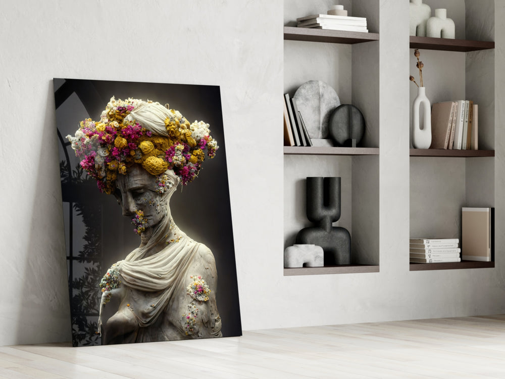 Abandoned Statue artwork anchoring a wall with warm classical palette