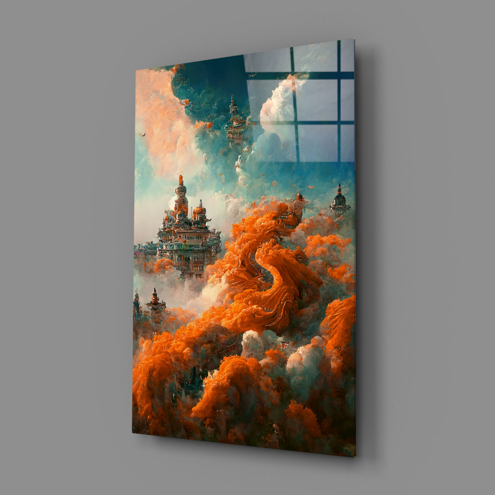Dream Castle close-up showing baroque turrets in marigold cloud against teal sky