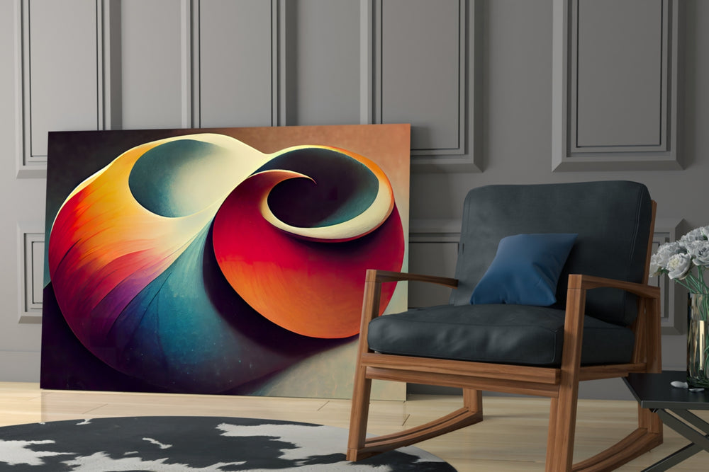 The Shell artwork anchoring a wall with warm modern palette