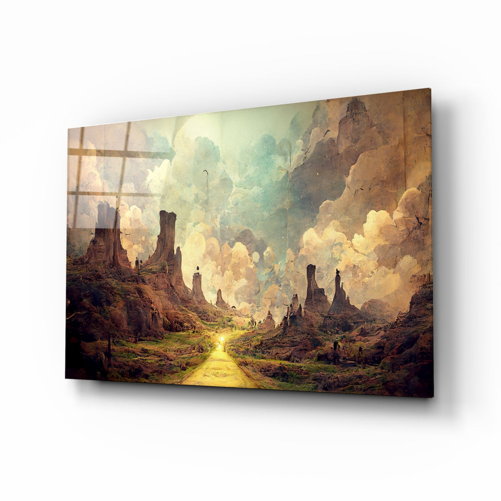 Surreal-landscape panel bringing mythic awe to a contemporary living room